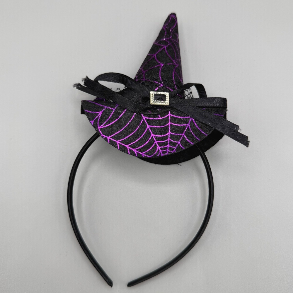 Halloween Witch Hat Headband Purple Glitter Spiderweb Mini Hat Costume Accessory